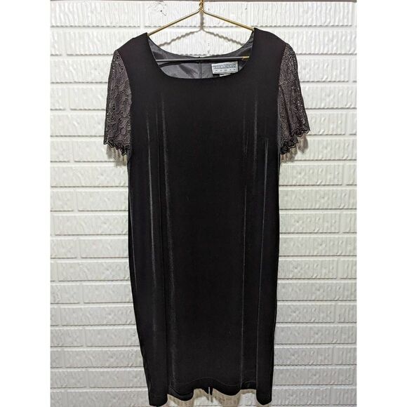 Jessica Howard Women's Black Lace Short Sleeves Velvet Shift Dress Size 18 - Picture 1 of 6